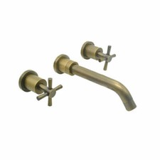 Antique Brass Bathroom Wall Mount Basin Sink Mixer Faucet 3 Hole 2 Handle Taps