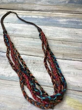 Serafina Anthropologie Multi-Strand Braided Necklace Brown Multicolor 26"