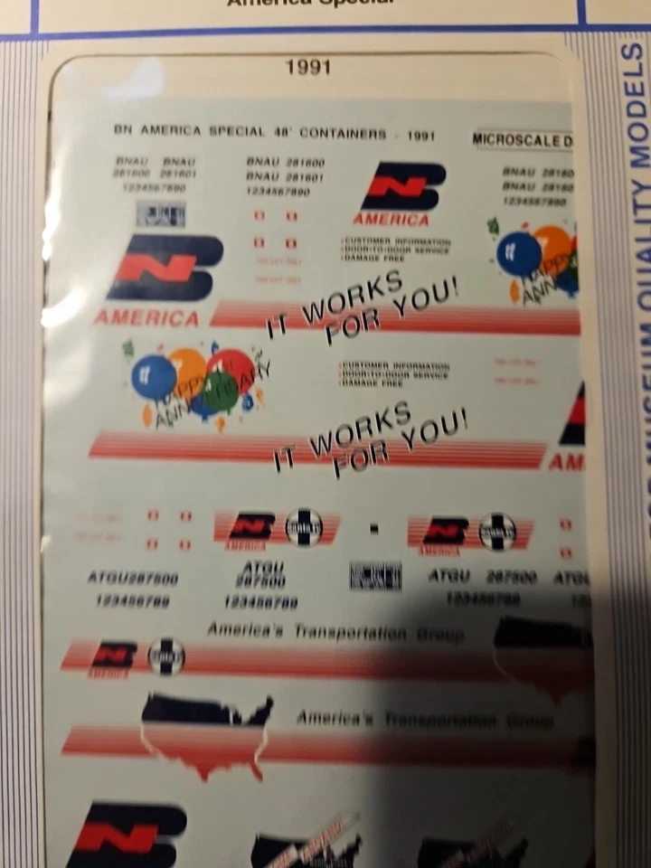 MICROSCALE DECALS, HO SCALE, 87-674 BURLINGTON NORTHERN 48' TRAILERS AMERICAL... - Image 2 of 3