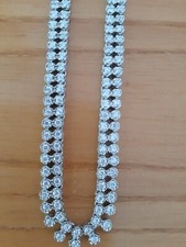 VTG. 925 SILVER NECKLACE 2 ROWS WITH SIMULATED DIAMOND /CRYSTAL 16