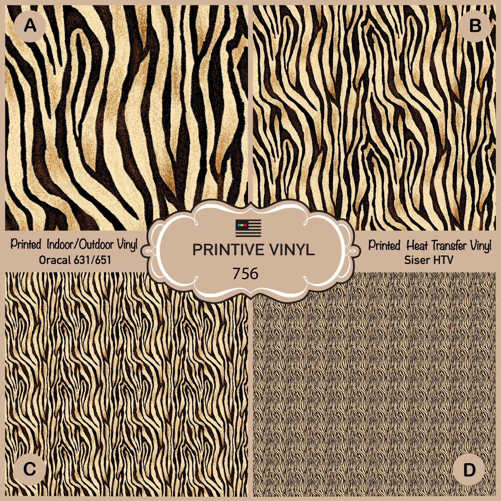 Tiger Print Pattern HTV, Patterned Vinyl, Printed HTV, Adhesive Vinyl-  756