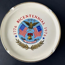 USA Bicentennial 1776-1976 “200 Years Of Progress” Vtg Ash Tray  Flags Eagle Bel
