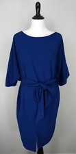 CLOSET CURVES Blue Belted 3/4 Kimono Sleeve Boat Neck Gold Zip Dress Size 22