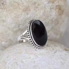 925 Sterling Silver Black Onyx Gemstone Handmade Statement Ring All Size  R89