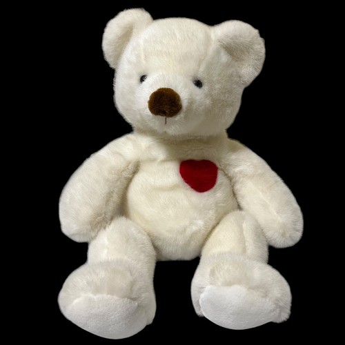 Russ Berrie Heartstrings Teddy Bear #4484 White Plush Stuffed Toy Red Heart 1998