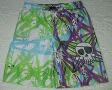 Children's Place Boy's XL 14 Colorful Skull Swim Beach Pool Trunks Tie Waist