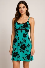 Babydoll Slip Dresss Nightgown Women XS Green Floral Y2K Lace Whimsigoth Floral