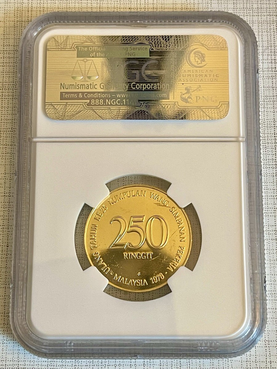 Malaysia 1976 Employee Provident Fund 250 Ringgit Gold NGC MS62