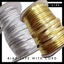 Metallic Luxe PU Bias with Cord Tape Piping 10mm - by the metre Gold / Silver
