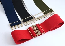 Women Elastic Stretch 2 inch(#51G) belt Gold color Interlock Buckle, 25-43" USA.