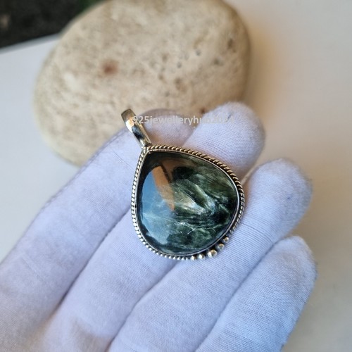 Natural Seraphinite Gemstone Pendant 925 Sterling Silver Wedding GIft  PG5003 - Picture 3 of 4