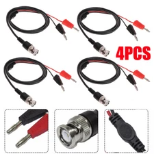 4x BNC to Dual 4mm Stackable Banana Plug with Socket Test Leads for Oscilloscope