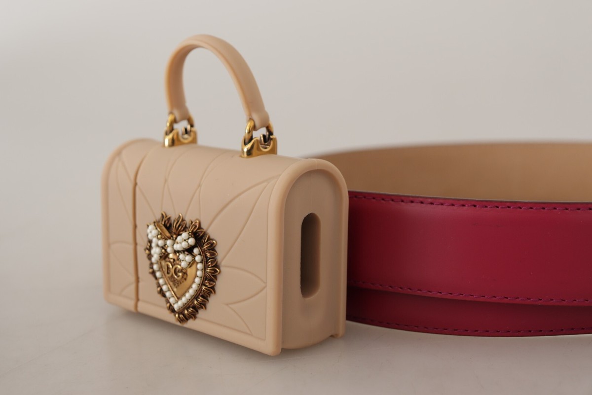 DOLCE & GABBANA Belt Pink Leather Devotion Heart Micro Bag 