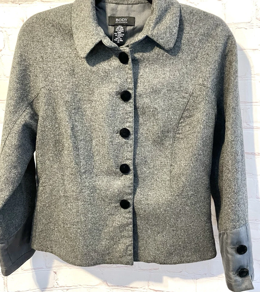 Blazer Mujer Lana Talla 10 Ecuestre Victorias Secret Terciopelo Botones Gris Negro Foto 4 de 4