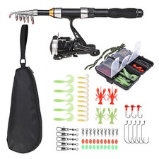 Canna da Pesca Mulinello Combo 59In Canna da Pesca Telescopica Mulinello da Spinning con Borsa