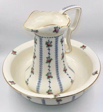 ANTIQUE LOSOL WARE HAMILTON WASH BASIN, LARGE BOWL & PITCHER ~ BURSLEM ENGLAND