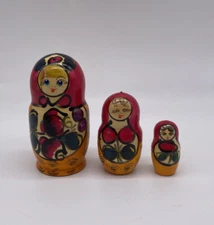 Vintage USSR Russian Wooden Hand Painted  Nesting Dolls Set of 3