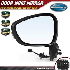 Electric Door Wing Mirror Passenger Side for Citroen C3 Aircross II 17-24 Black