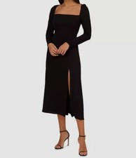 Adrianna Papell Women's Black Square-Neck Light Crepe MIDI Dress Size 2