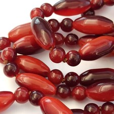 Cherry Red Necklace Vintage Long Glazed Beads Glass/Ceramic Statement Lariat 39