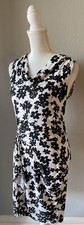 Ann Taylor black white floral cowl neck knit jersey dress, petite small