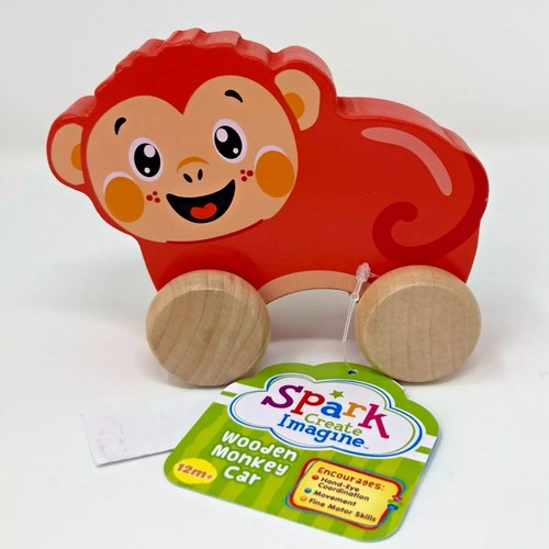Spark Create Imagine 3" Wooden Monkey Car Hand-Eye Fine Motor Toddler 12m+ New