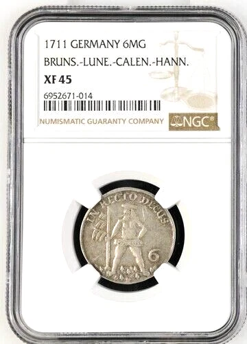 1711 German States Brunswick Luneburg Calenberg Wildman 6 MG 1/6 Thaler NGC XF45