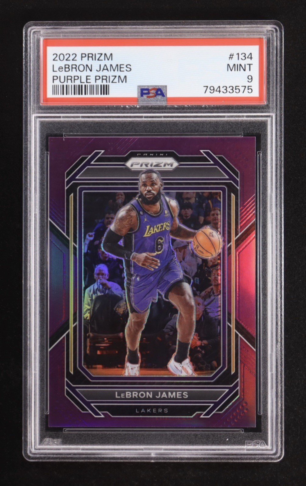 2022-23 Prizm #134 LeBron James PURPLE PRIZM /99 PSA 9 view 1