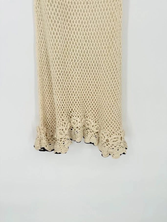 Vintage Betsey Johnson Y2K Cream Crochet Rosette Cover Up Boho Slip Dress OSFM - Image 2 of 4