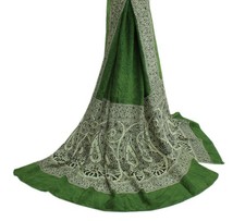 Sushila Vintage Dark Green Dupatta 100 Pure Crepe Silk Printed Long Stole Hijab