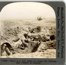 WW1, Down In a Shell Crater, Cambrai Battle-Keystone Stereoview #84 of 300 Set