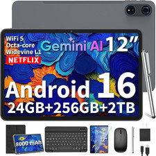 2026 12 Inch Large Tablet, Android 16 Tablet with Keyboard, 24GB 256GB 2TB Expan