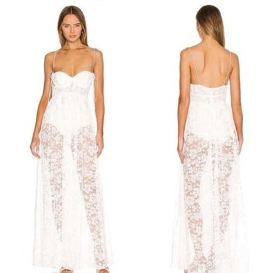 NWT For Love and Lemons Lorena Maxi Dress White Lace Size XXS