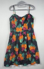 Gap Hibiscus Flora Tropical Sundress 12 Navy Floral Fit Flare Dress Smocked Back