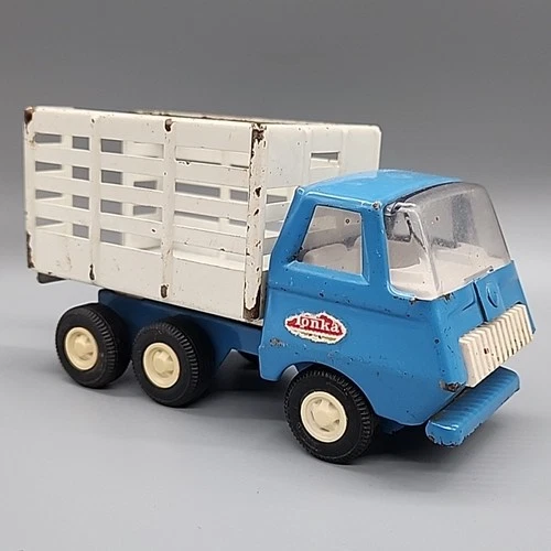 Vintage 1969 Tonka Toys - Tiny Mini Tonka Blue White Stake Dump Truck