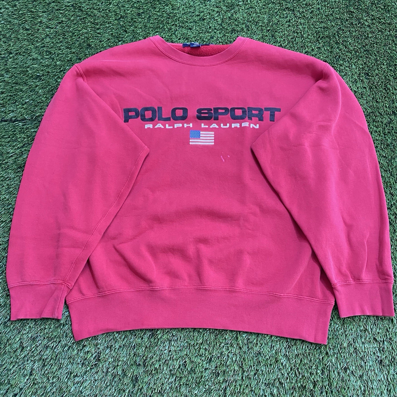 Vintage Ralph Lauren Polo Sport Men’s Large Red Sweatshirt American USA Flag 90s