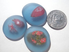 Sea Glass, Three Round Blue with Beautiful Multi Color Design