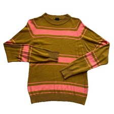 Vintage Brown Pink Striped Sweater 70s Fashion Knit Acrylic Large