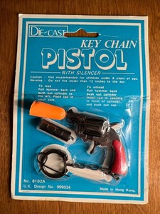 Vintage Cap Gun Toy Die-Cast Key Chain Snub Nose Revolver w/ Silencer NIB 1980's