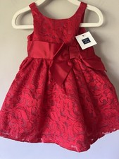 Janie and Jack Baby Red Jacquard Holiday Dress w/ Bow Tulle Size 3-6 M