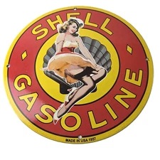 Vintage Shell Gasoline Sign - Clam Shell Gas Oil Pump Porcelain Sign