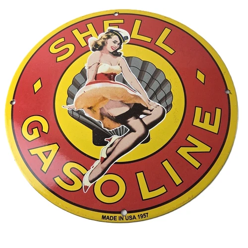 Vintage Shell Gasoline Sign - Clam Shell Gas Oil Pump Porcelain Sign