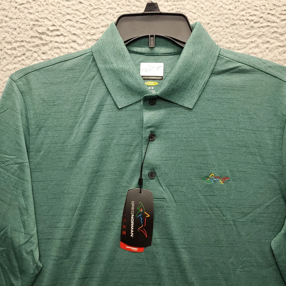Greg Norman Play Dry Polo Shirt Men Medium Green Golf Performance Side Slit Logo - Image 3 of 4