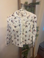 Kids girls Wrangler Western Rodeo Print Snap Button Shirt Size L