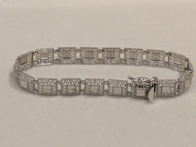Filigrane Gliederkette 10 kt Weißgold 8,8 mm quadratisch 7,25 Zoll Armband 7,74 Gramm