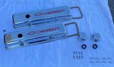 SBC Valve Covers Chevrolet Red Chrome Stock Height 283-400 Hardware Gaskets New