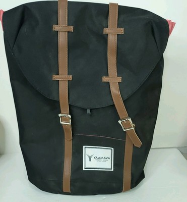 Yaamava Black Brown Fabric Computer Backpack Pink Liner Large