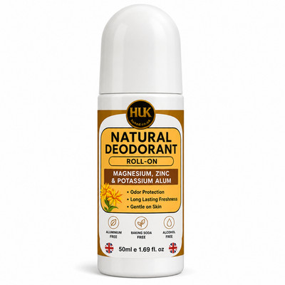 HUKED Natural Deodorant Roll On 50ml Magnesium Zink Kalium Alaun Geruchskontrolle