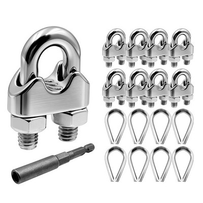 8Pcs 3/16'' Stainless Steel Wire Rope Cable Clamp Clips