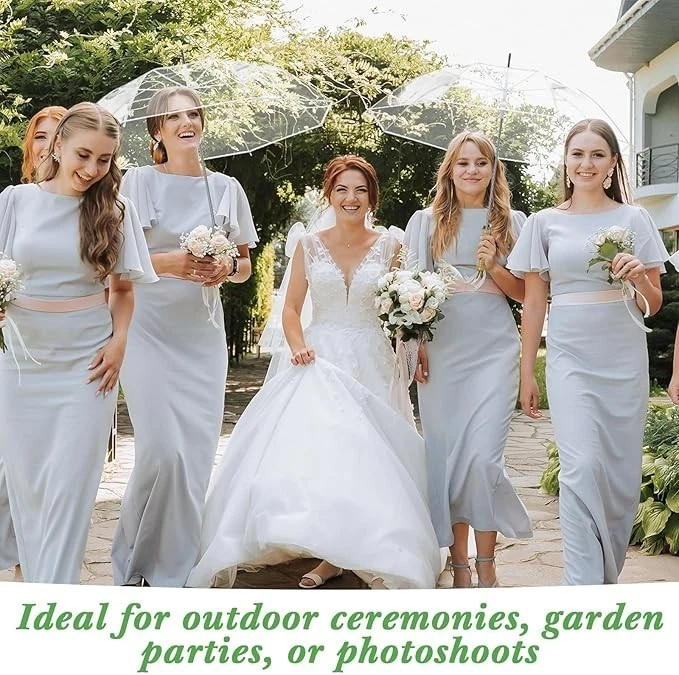 24 paraguas de boda transparentes a granel - mango de madera a prueba de viento toldo grande Foto 4 de 4